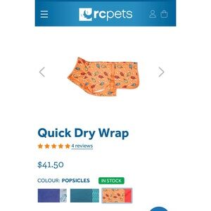 RC Pets Quick Dry Wrap in Popsicle Pattern - Wearable dog / cat towel in size XS